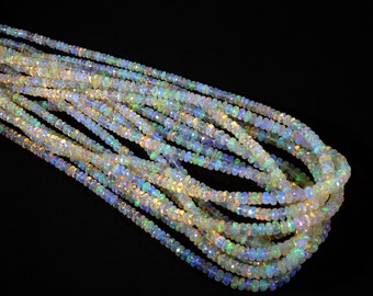 Rainbow Fire Opal Beads, 100% Natural Top Quality Ethiopian Opal Stone Beads, Faceted Roundel Opal Stone Beads Multi Fire Opal Gemstone,