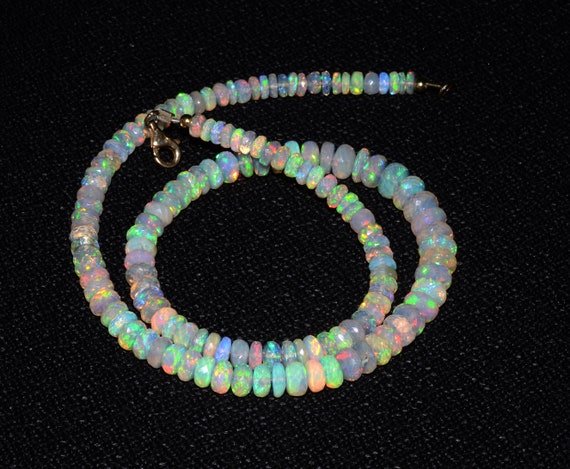 Big Size AAA Top Quality Amazing Rainbow Fire Opal Necklace, Faceted Opal Beads Necklace - Opal Necklace, Opal Stone Necklace Beaded, Opal "