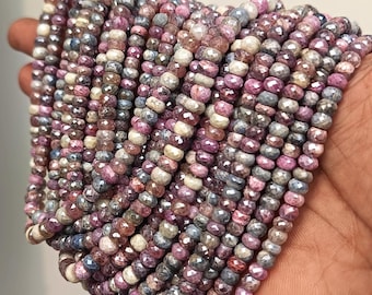 100%Natural Sapphire Stone Coated Multi Sapphire Gemstone Beads , Faceted Roundel Stone Sapphire , Precious Stone Beads , Making Jewelry