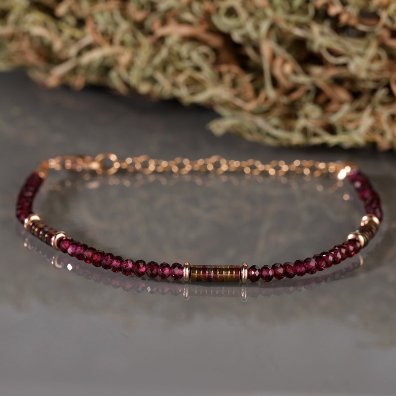 Beaded Bracelet Strand Bracelet  Garnet & Hematite Bracelet / image 0