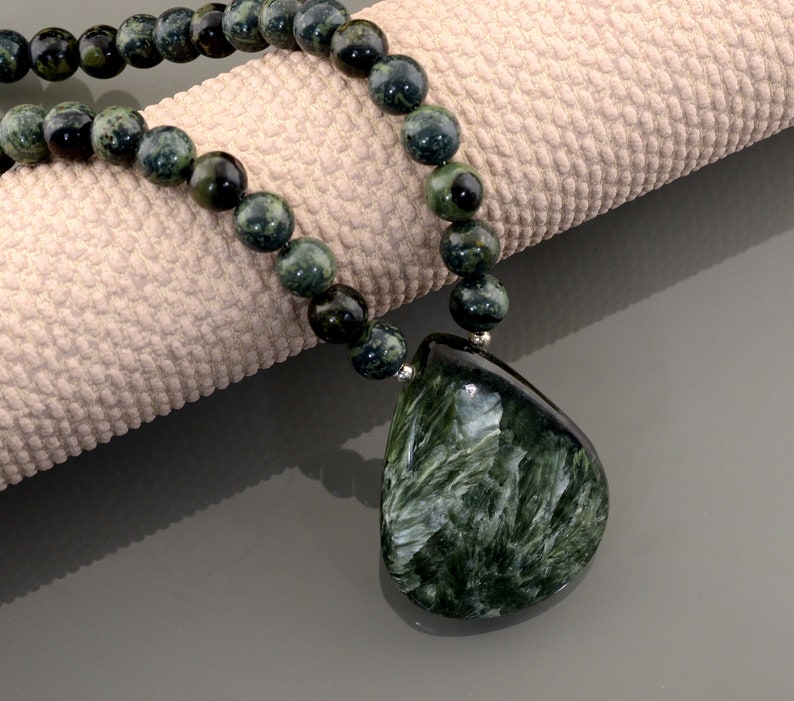 Green Serpentine Necklace Birds Eye Rhyolite Gemstone beads image 0