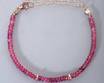 Roze toermalijn steen natuurlijke toermalijn steen kralen armband, gefacetteerde roundel toermalijn steen kralen armband, stenen toermalijn armband,