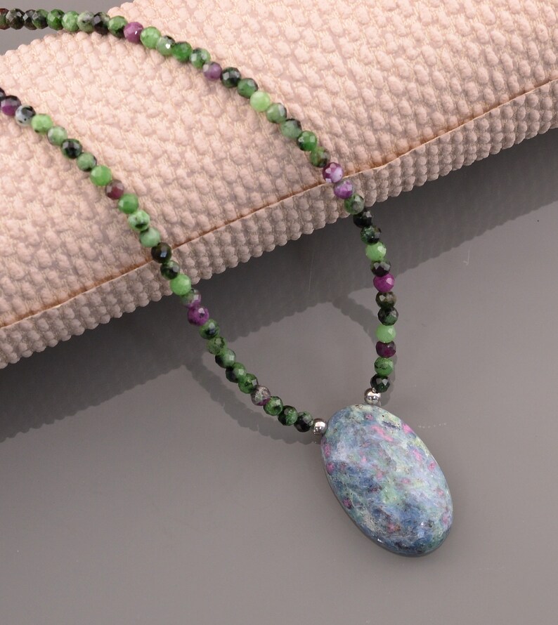 Ruby Fuchsite Necklace Faceted Ruby Fuchsite Round Beads Oval image 0