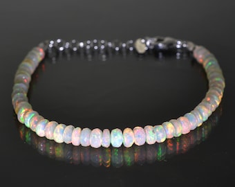 Fire Opal Stone Bracelet, Ethiopian Opal Beaded Bracelet, Natural Opal Beaded Stone Bracelet, Faceted Roundel Opal Gemstone Beads Jewelry,