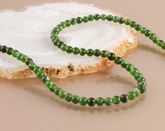 Natural Chrome Diopside Stone Necklace, Green Chrome Diopside Beads necklace - Smooth Round Chrome Diopside Beads Necklace,