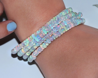 Bracciale in opale etiope 100% naturale - Bracciale a 4 fili con opale, bracciale con opale di fuoco, bracciale con perline di opale di fuoco, bracciale con perline di opale e pietra