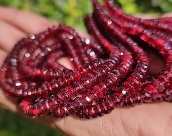 Genuine Garnet Stone Beads, Faceted Roundel Garnet Stone Beads, 100%Natural Blood Color Garnet Top Quality Garnet Customize Jewelry Beads,