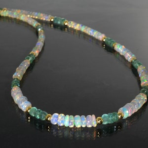 Opal Stein Smaragd Stein Halskette, sambische Smaragd Perlen Halskette Multi Stein Halskette, Opal Stein Perlen Schmuck Smaragd Perlen Opal Halskette