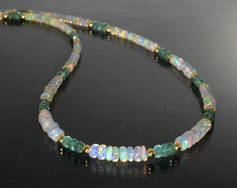 Opal Stone Emerald Stone Necklace, Zambian Emerald Beads Necklace Multi Stone Necklace, Opal Stone Beads Jewelry Emerald Beads Opal Necklace