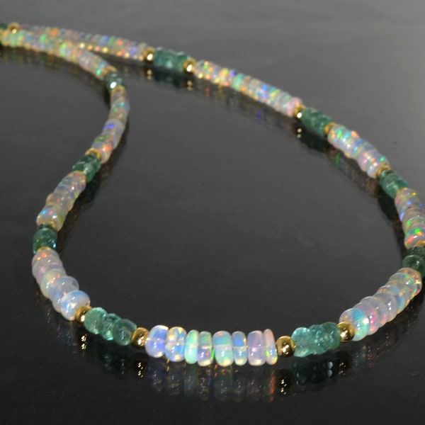 Collier opale pierre émeraude, collier émeraude zambienne collier multi pierres, opale bijoux perles collier émeraude perles opale