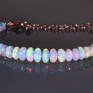 100%Natural Opal Stone Beads, Multi Fire Ethiopian Opal Stone Bracelet, Opal Stone Beads Bracelet, Opal Beads Bracelet, Faceted Roundel Opal