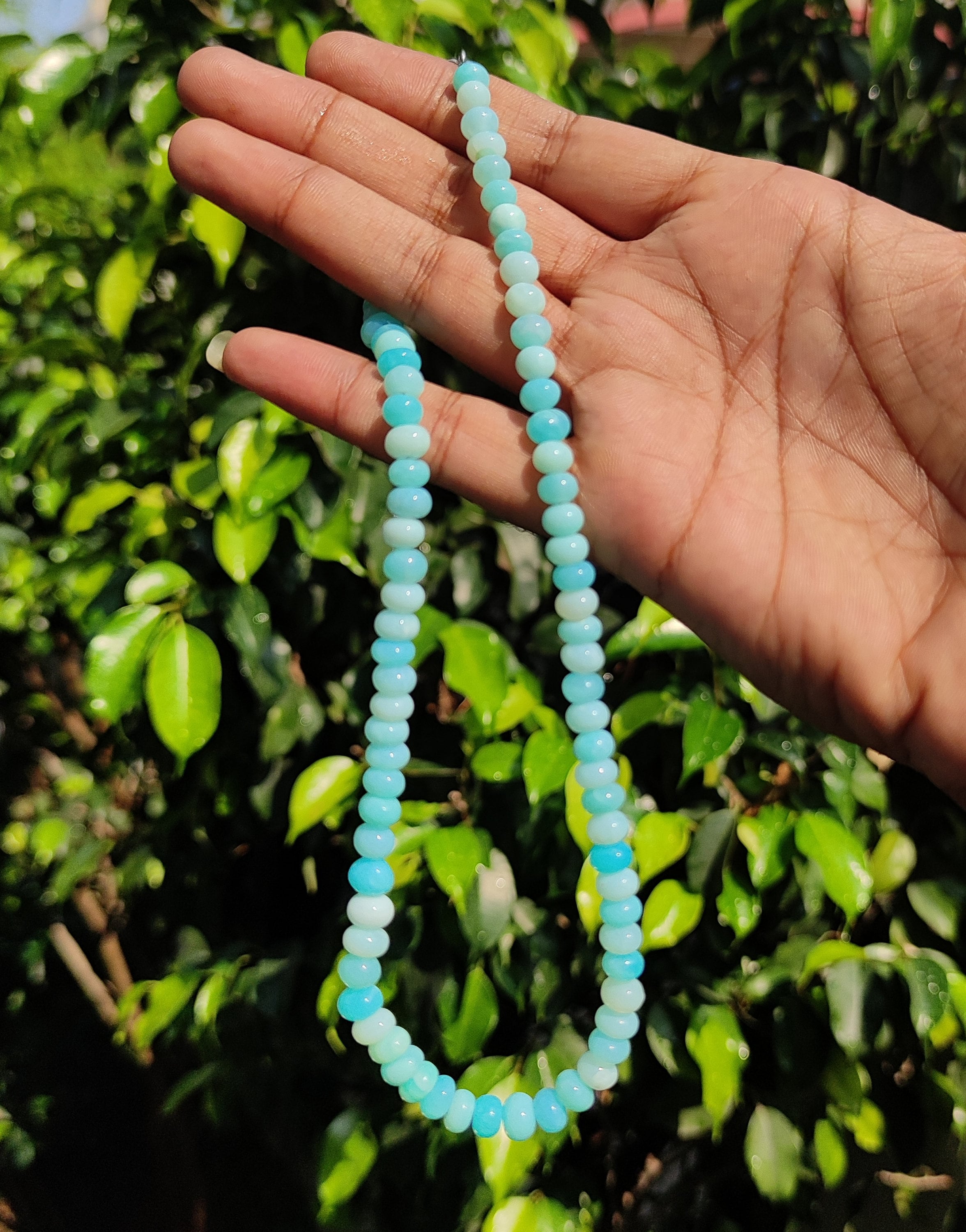 Peruvian Opal Necklace Smooth Roundel Opal Necklace, Opal Stone Beads Necklace Blue Opal Candy Opal Beads Stone Candy Opal Necklace,