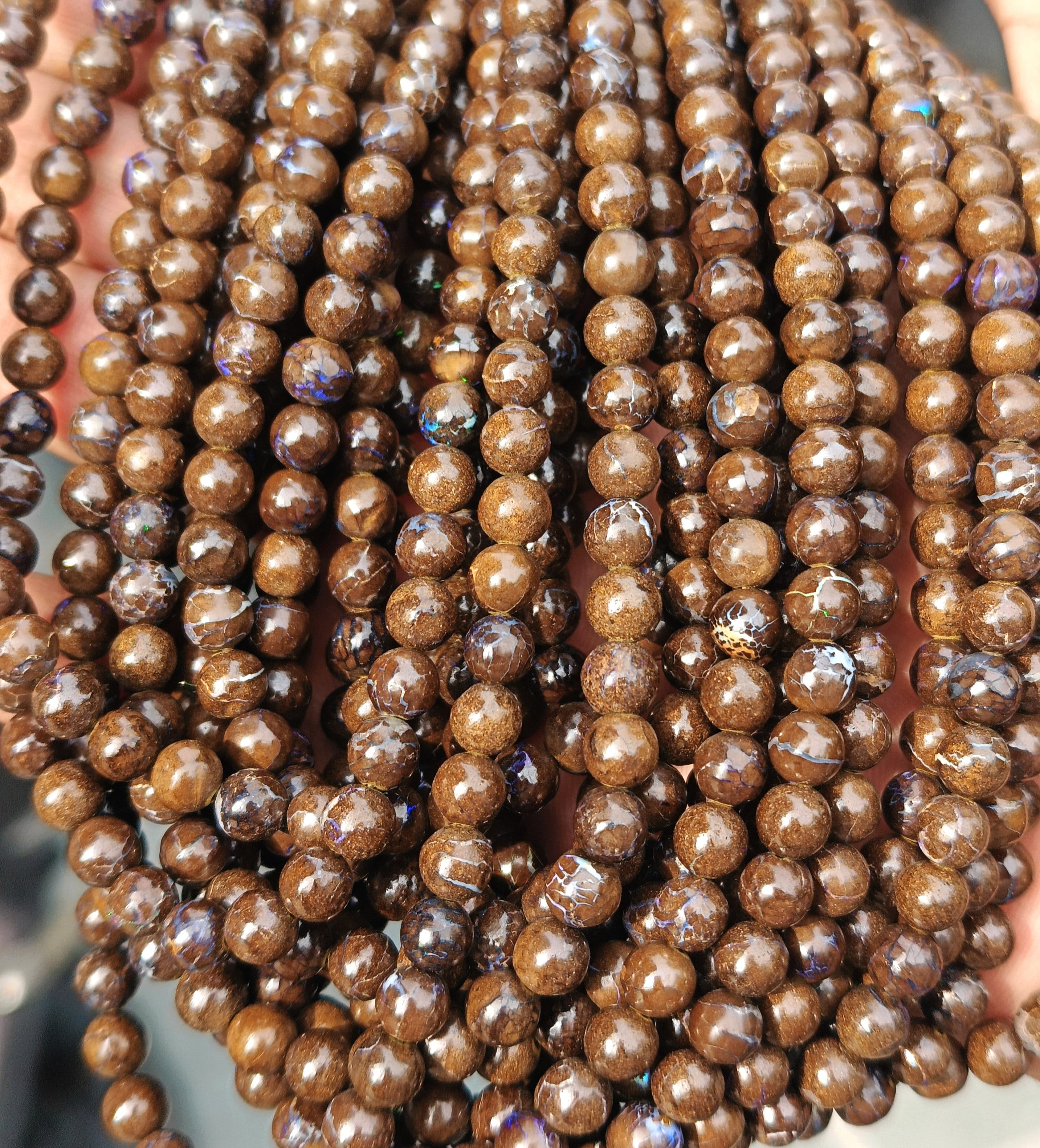 Boulder Opal Stone Beads, Smooth Round Boulder Opal Gemstone Beads Strand Boulder Opal Stone, Natural Boulder Opal