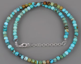 Round Arizona Turquoise Stone Necklace, Turquoise Strand Necklace Gemstone Turquoise Beaded Necklace, Hand Made Necklace, Stone Turquoise Ne