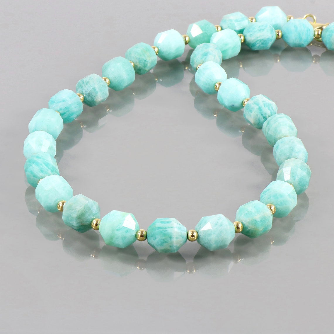 AMAZONITE GEMSTONE NECKLACE / Faceted Hexagon Shape Stone Etsy