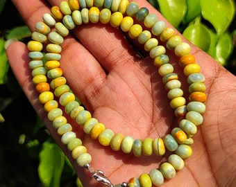 Opal Stone Beads Necklace, Peruvian Opal Necklace, Yellow Peruvian Opal Beads Candy Opal Stone Beads Necklace, Opal Beads Necklace Peruvian