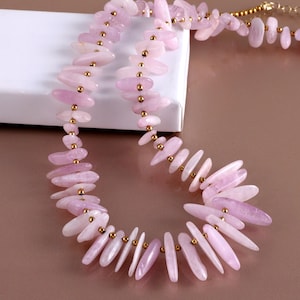 Natural Kunzite Stone Slice Beads Necklace , Kunzite Gemstone Beaded Necklace ,