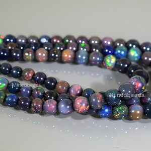 Ethiopian Black Opal Stone Beads, Multi-Fire Round Opal Gemstone Jewelry Making Beaded Opal Beads