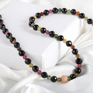 Top Quality Stone Necklace , Designer Necklace - Gemstone Bead Necklace , Tourmaline Bead Necklace , Black Spinel Gemstone Necklace