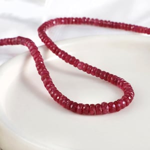 Natural Ruby Stone Necklace Faceted Roundel, Gemstone Ruby Necklace Beaded Ruby Necklace, Ruby Gemstone Jewelry Beads ,