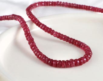 Natural Ruby Stone Necklace Faceted Roundel, Gemstone Ruby Necklace Beaded Ruby Necklace, Ruby Gemstone Jewelry Beads ,