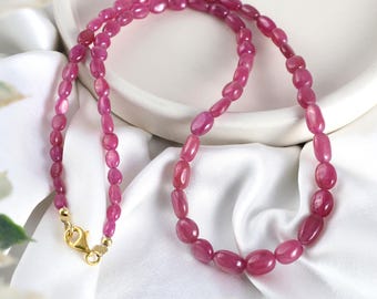 Natural Ruby Necklace Oval Shape Ruby Stone Beads Necklace, Ruby Gemstone Necklace Beaded Necklace Gift Jewelry