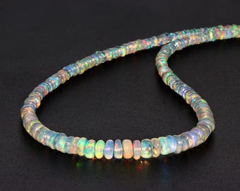 Natural Opal Beads Necklace, Plain Roundel Opal Necklace, Fire Opal Stone Beads Necklace, Opal Stone Beads Jewelry Necklace,