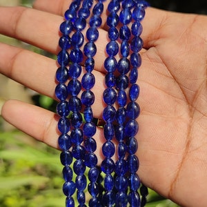 Oval Blue Sapphire Stone Beads, 100%Natural Blue Sapphire Gemstone Beads Making Jewelry , Top Quality Blue Sapphire Beads strand &quot;