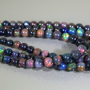 Amazing Rainbow Fire Opal 100%Genuine Black Ethiopian Opal Beads / Smooth Round Black Opal Stone Beads, Opal Stone Strand Opal Beads, Opal