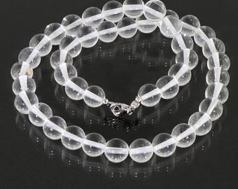 Round Crystal Quartz Beads Necklace, Natural Crystal Stone Necklace Gemstone Beaded Necklace Crystal Quartz,