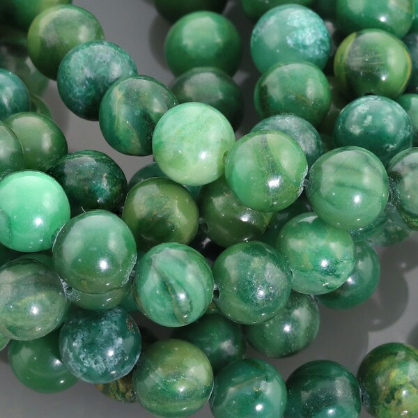 Perles de pierres précieuses en jade africain, brin de jade africain rond lisse, perles de jade africaines de couleur verte naturelle,