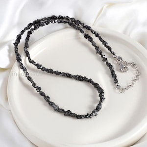 Halsband med naturligt svart diamantsten, halsband med råa diamantpärlor, stenhalsband med diamanter och ädelstenar i 925 silver bild 4