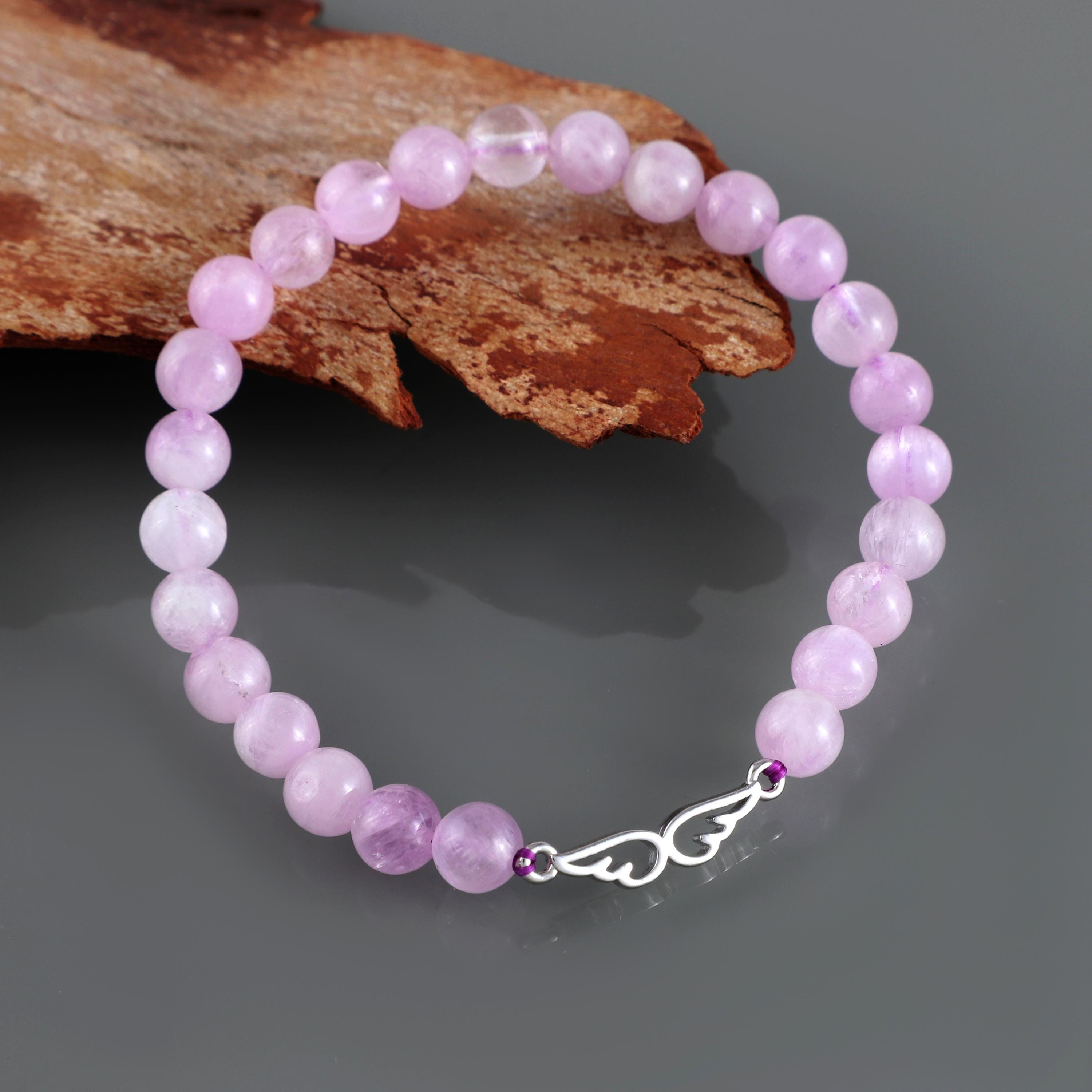 クンツァイト宝石ブレスレット：925スターリングシルバーチャーム