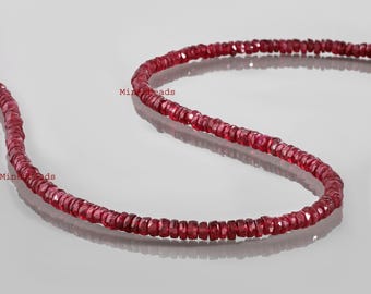 Strand Faceted Ruby Necklace, Ruby Beads Necklace Beaded Handmade Gemstone Ruby Necklace beaded Necklace, Faceted roundel ruby beads "