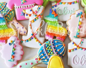 Galletas Fiesta personalizadas - Primer favor de fiesta de cumpleaños Fiesta - Cinco De Mayo - tex mex - galletas de cactus - piñata - regalo de sombrero maraca