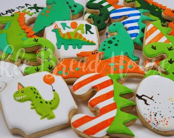 Galletas de fiesta de dinosaurios 3 Rex - fiesta de cumpleaños de dinosaurios - galletas partysaurus - regalo de dinosaurios - galletas T Rex - recuerdo de fiesta de dinosaurios - recuerdo 3 rex