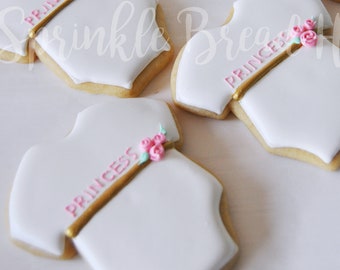 Custom Elegant and simple floral Princess baby shower sugar cookies - Princess baby body suit cookies -  baby cookies- baby shower favor