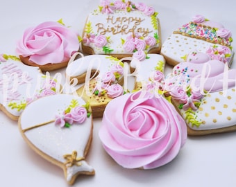 Galletas de cumpleaños número 21 - regalo de cumpleaños para chicas - galletas de cumpleaños para adultos - galletas de rosas - Galletas de cumpleaños para adolescentes - regalo para ella