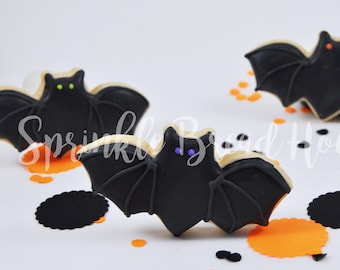 Bat Halloween cookies - halloween sugar cookies - trick or  cookies - halloween party favor - fun halloween gift - black bat cookies