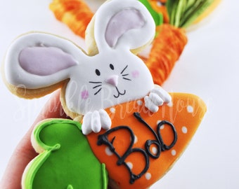 Easter Bunny Place card cookies - Personalized decorated sugar cookies - cute and fun Easter gift - Easter cookies - Easter party - carrot