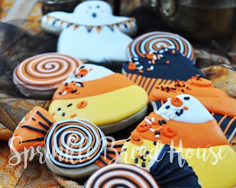 Halloween candy sugar cookies - pumpkin spice cookies  - halloween candy corn gift - halloween party favor - sweets