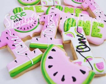 Galletas One in a Melon - Galletas de fiesta de primer cumpleaños - Sandía y galletas de azúcar número uno - fiesta de verano de melón - galletas de sandía