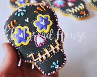 Large Sugar Skull sugar cookies - day of the dead cookies - dia de los muertos cookies -sugar skull party favor -day of the dead party favor