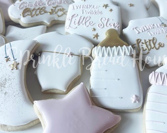 Twinkle twinkle Little Star baby shower galletas de azúcar - little star baby cookies - galletas de luna y estrellas favores de la ducha de bebé rosa