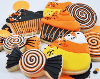 Halloween candy sugar cookies - pumpkin spice cookies - trick or  cookies - halloween candy corn gift - halloween party favor - sweets