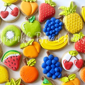 Mini/small Tutti Frutti cookies - two-tti frutti cookies -tutti fruitti party - fruit cookies - decorated sugar cookies - fruit party favor