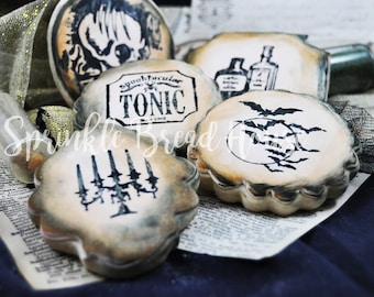 Vintage Halloween cookies - fancy retro halloween sugar cookies - halloween spooky potions - halloween apothecary - halloween party favor
