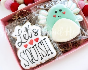 Let's Squish Valentine's Day cookies - pun cookies - funny sweet valentine's gift set - cute valentine's gift set for kids and her