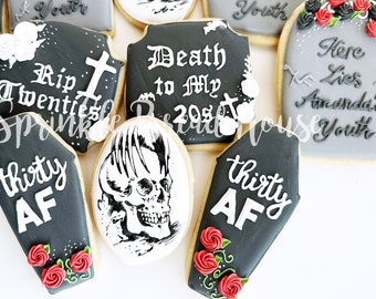 Death to my twenties cookies  - RIP 20s funeral 30th birthday party gift - funny adult birthday cookies - 30th Birthday cookie gift for her