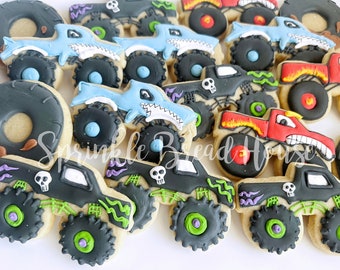 Galletas Monster Truck - fiesta de cumpleaños con temática de camiones - recuerdo de fiesta Monster Truck - galletas para fiesta de niño - regalo de cumpleaños Monster Truck